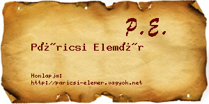 Páricsi Elemér névjegykártya
